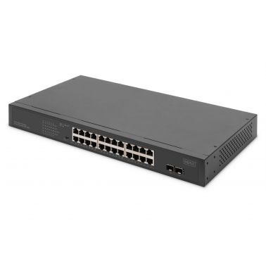 Digitus 24-Port Gigabit Netzwerkswitch, 19 Zoll, unmanaged,2 Uplink Ports, SFP