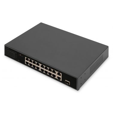 Digitus 16 Port Fast Ethernet PoE Switch , 2 Gigabit Uplinks (RJ45 / SFP)