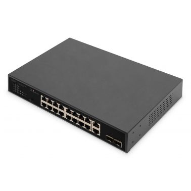 Digitus 16-Port Gigabit PoE Networkswitch, 19 Zoll, unmanaged,2 Uplink Ports, SFP