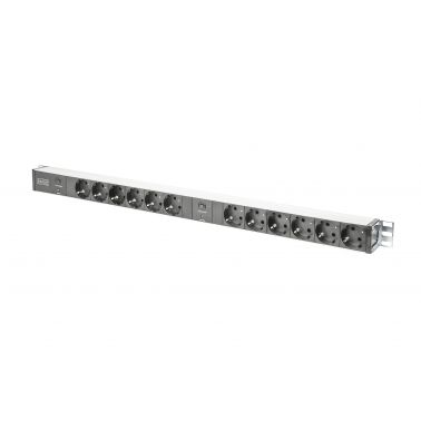 Digitus aluminum outlet strip with overload protection, 12 safety outlets, 2 x 2 m supply safety plug