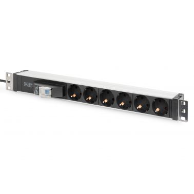 Digitus Aluminum Outlet Strip, 6 safety outlets with circuit breaker