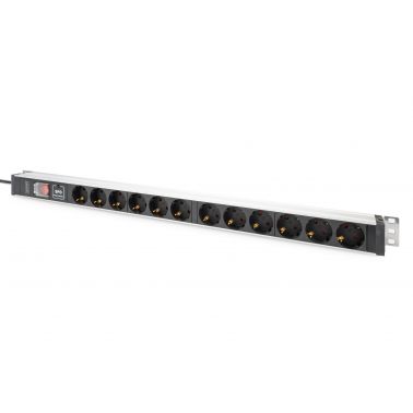 Digitus Socket strip with aluminum profile with switch and surge protection, 12-way safety sockets, 2 m cable safety plug