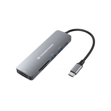 Conceptronic DONN11G 6-in-1 USB 3.2 Gen 1 Docking Station, HDMI, 100W USB PD, USB 3.0, USB 2.0, SD, TF/MicroSD