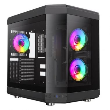 GAMEMAX Hype Gaming Case w/ Glass Side & Front, ATX, Dual Chamber, 3x ARGB Fans, ARGB PWM Hub & RF Remote Control, USB-C, Black