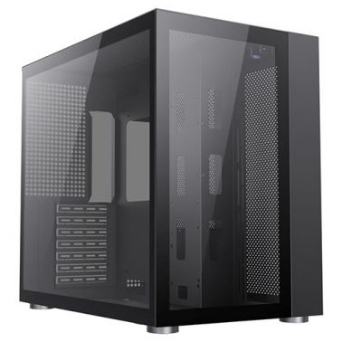 GAMEMAX Infinity Gaming Case w/ Glass Side & Front, ATX, Dual Chamber, No Fans inc., Mesh Panels, USB-C, Black