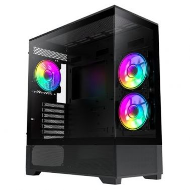 GAMEMAX Vista ATX Gaming Case w/ Glass Side & Front, Mesh Panelling, 3x Infinity ARGB Fans, ARGB PWM Fan Hub, Black