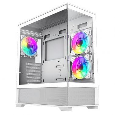 GAMEMAX Vista ATX Gaming Case w/ Glass Side & Front, Mesh Panelling, 3x Infinity ARGB Fans, ARGB PWM Fan Hub, White