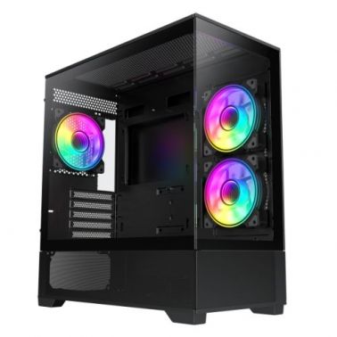 GAMEMAX Vista Micro ATX Gaming Case w/ Glass Side & Front, Mesh Panelling, 3x Infinity ARGB Fans, ARGB PWM Fan Hub, Black