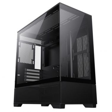 GAMEMAX Vista Micro ATX Gaming Case w/ Glass Side & Front, Mesh Panelling, No Fans inc., ARGB PWM Fan Hub, Black