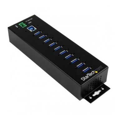 StarTech.com 10 Port USB Hub with Power Adapter - Surge Protection - Metal Industrial USB 3.0 Data Transfer Hub - Din Rail, Wall or Desk Mountable - High Speed USB 3.1 Gen 1 5Gbps Hub