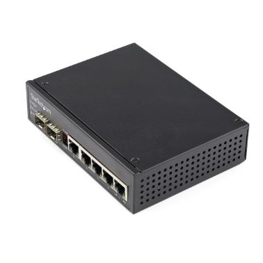 StarTech.com Industrial 5 Port Gigabit Ethernet Switch 5 PoE RJ45 +2 SFP Slots 30W PoE+ 48VDC 10/100