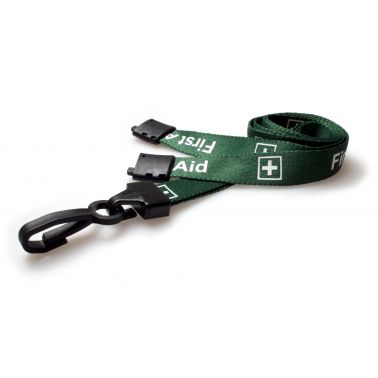 Digital ID 15mm Recycled Green First Aid Lanyards with Plastic J Clip (Pack of 100)