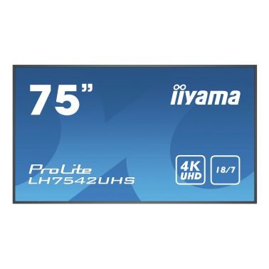 iiyama LH7542UHS-B1 signage display 189.2 cm (74.5") LED 4K Ultra HD Digital signage flat panel Black Built-in processor Android 8.0