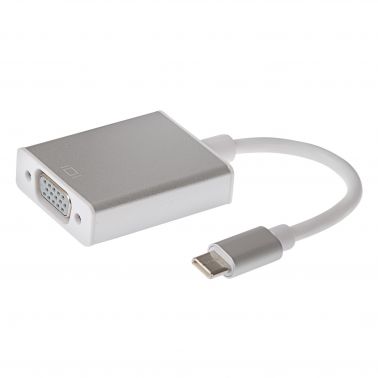 Maplin Aluminium Full HD 60Hz USB-C 3.1 to VGA Adapter - White, 16cm