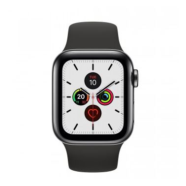 Apple Watch Series 5 GPS + Cellular, 40mm Space Black Stainless Steel Case with Black Sport Band - S/M & M/L