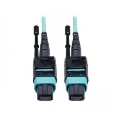Tripp Lite MTP/MPO Patch Cable with Push/Pull Tabs, 12 Fiber, 40GbE, 40GBASE-SR4, OM3 Plenum-Rated - Aqua, 3M