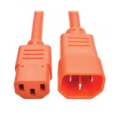 Tripp Lite Standard Computer Power Extension Cord, 10A, 18 AWG (IEC-320-C14 to IEC-320-C13), Orange, 0.61 m