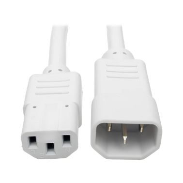 Tripp Lite Standard Computer Power Extension Cord, 10A, 18 AWG (IEC-320-C14 to IEC-320-C13), White, 0.61 m