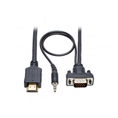 Tripp Lite HDMI to VGA + Audio Active Converter Cable, HDMI to Low-Profile HD15 + 3.5 mm (M/M), 1920 x 1200/1080p  60 Hz, 4.57 m