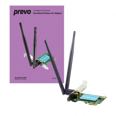 PREVO 1200mbps PCI-Express Dual Band Wireless AC Adapter with Detachable Antennas and Additional Low Profile Bracket