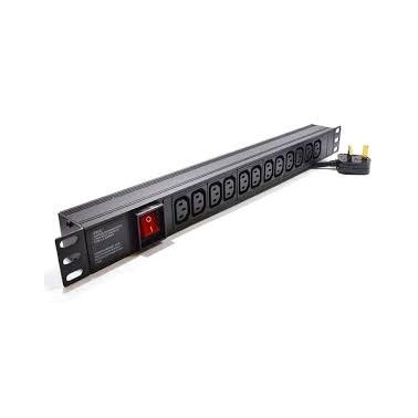 LMS 12 Way Horizontal 10A IEC Switched PDU / Power Bar > UK Plug (Rackmount)