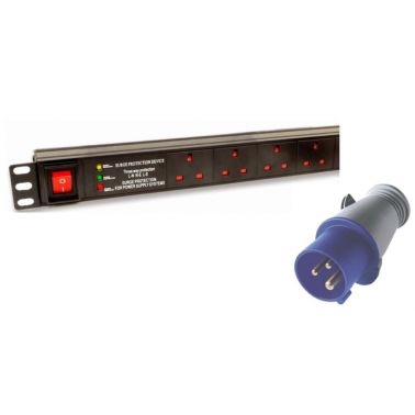 LMS 12 Way Vertical 13A Switched PDU / Power Bar > 32AMP Commando Plug (Rackmount)