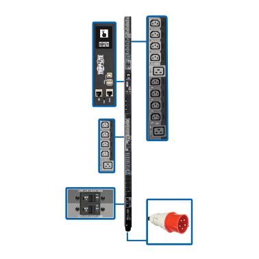 Tripp Lite 22.2kW 3-Phase Switched PDU, LX Platform Interface, 220/230V Outlets (24 C13/6 C19), Touc