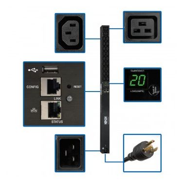 Tripp Lite 3.3/3.7kW Single-Phase Monitored PDU, LX Platform Interface, 208/230V Outlets (18 C13/2 C19), C20/L6-20P, 0U 90 cm