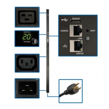 Tripp Lite 3.3��3.7kW Single-Phase Monitored PDU, LX Platform Interface, 208/230V Outlets (20 C13/4 C19), C20/L6-20P, 0U 1.8 m