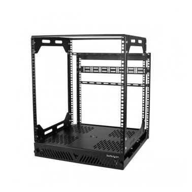 StarTech.com 12U Sliding Rotating Open Frame Network Rack - 4 Post AV /Data Rack - 16.7" Deep Slide-Out IT Equipment Rack w/Cable Management Pull Out/Pivoting Computer/Communications Rack