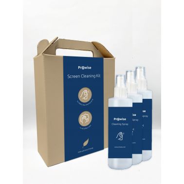 Prowise Screen Cleaning Kit | Natural formula | 3x240ml Board cleaning dry cloths & liquid