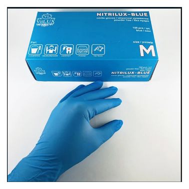 Examination and protective gloves, Nitrile, 100 pieces Box, Blue, Size M