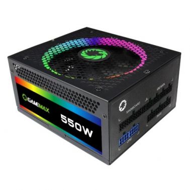 GAMEMAX 550W RGB PSU, Fully Modular, 14cm ARGB Fan, 80+ Gold, RGB Controller (Various Modes), Power Lead Not Included