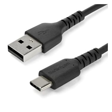 StarTech.com 1m USB A to USB C Charging Cable - Durable Fast Charge & Sync USB 2.0 to USB Type C Data Cord - Rugged TPE Jacket Aramid Fiber M/M 60W Black - Samsung S10, iPad Pro, Pixel