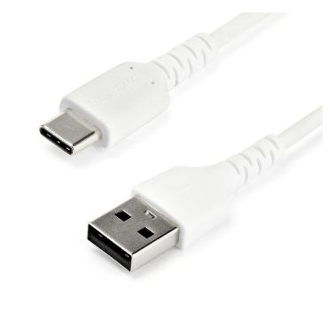 StarTech.com 1M USB A to USB C Charging Cable - Durable Fast Charge & Sync USB 2.0 to USB Type C Data Cord - Rugged TPE Jacket Aramid Fiber M/M 60W White - Samsung S10, iPad Pro, Pixel