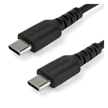 StarTech.com 1m USB C Charging Cable - Durable Fast Charge & Sync USB 3.1 Type C to USB C Laptop Charger Cord - TPE Jacket Aramid Fiber M/M 60W Black - Samsung S10 S20 iPad Pro MS Surface