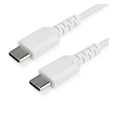 StarTech.com 1m USB C Charging Cable - Durable Fast Charge & Sync USB 3.1 Type C to USB C Laptop Charger Cord - TPE Jacket Aramid Fiber M/M 60W White - Samsung S10 S20 iPad Pro MS Surface