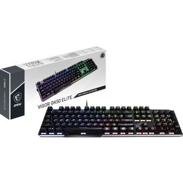 MSI VIGOR GK50 ELITE Mechanical Gaming Keyboard 'UK-Layout, KAILH Box-White Switches, Per Key RGB Light LED Backlit, Tactile, Floating Key Design, Water Resistant, Center'