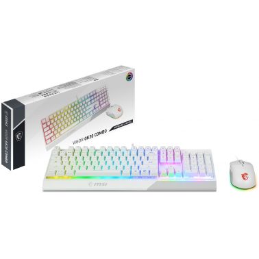 MSI VIGOR GK30 COMBO WHITE UK RGB MEMchanical Gaming Keyboard + Clutch GM11 WHITE Gaming Mouse ' UK Layout, 6-Zone RGB Lighting Keyboard, Dual-Zone RGB Lighting Mouse, 5000 DPI Optical Sensor, Center'