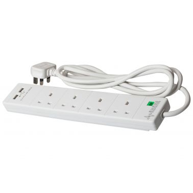 SMJ Electrical SMJ 2m 4 Socket 13A plus 2x USB-A Ports Extension Lead