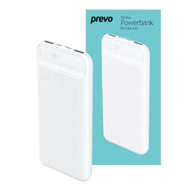 PREVO SP3012 Power bank,10000mAh Portable Fast Charging for Smart Phones, Tablets and Other Devices, Slim Design, Dual-Port with USB Type-C and Micro USB Connection, White