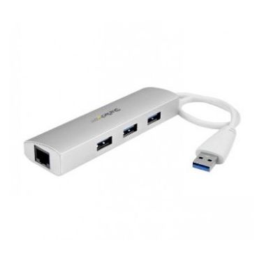 StarTech.com 3-Port Portable USB 3.0 Hub plus Gigabit Ethernet - Built-In Cable