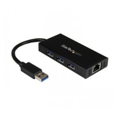 StarTech.com 3-Port Portable USB 3.0 Hub plus Gigabit Ethernet - Aluminum with Built-in Cable