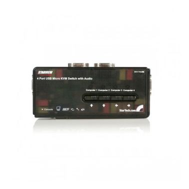 StarTech.com 4 Port Black USB KVM Switch Kit with Cables and Audio