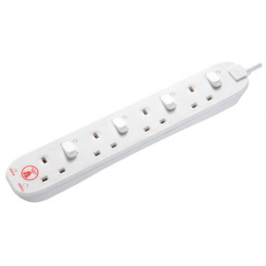 MASTERPLUG 2m 4-Socket 13A Individually Switched Surge Extension Lead White