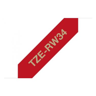 Brother TZE-RW34 DirectLabel gold on red non adhesive textil 12mm x 4m for Brother P-Touch TZ 3.5-18mm/6-12mm/6-18mm/6-24mm/6-36mm