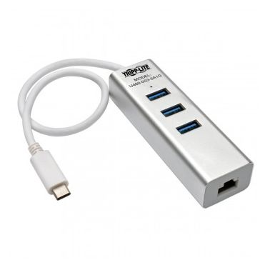 Tripp Lite Portable USB 3.1 Gen 1 Gigabit Ethernet Adapter with 3-Port Hub, USB Type-C (USB-C) Cable, Aluminum