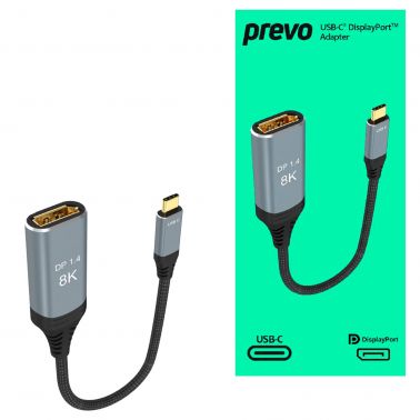 PREVO USBC-DP-ADA video cable adapter 0.2 m USB Type-C DisplayPort Black, Silver