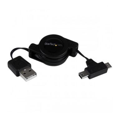 StarTech.com 2.5 ft Retractable USB Combo Cable �� USB to Micro USB and Mini USB �� M/M