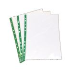 CTS Wholesale Punched Pockets A4 50 micron Glass Clear Green Strip - Pack of 100